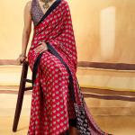 Murmurous Red Ajrakh Printed Satin Silk Saree With Sempiternal Blouse Piece