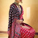 Murmurous Red Ajrakh Printed Satin Silk Saree With Sempiternal Blouse Piece