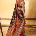 Majesty Brown Ajrakh Printed Satin Silk Saree With Extraordinary Blouse Piece