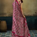 Mellifluous Dark Pink Ajrakh Printed Satin Silk Saree With Serendipity Blouse Piece