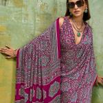 Fairytale Wine Ajrakh Printed Satin Silk Saree With Propinquity Blouse Piece