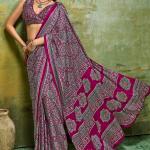 Fairytale Wine Ajrakh Printed Satin Silk Saree With Propinquity Blouse Piece