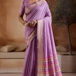 Sensational Lavender Soft Banarasi Bhagalpuri Silk Saree With Enchanting Blouse Piece