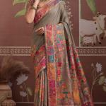 Gossamer Grey Pashmina saree With Quintessential Blouse Piece
