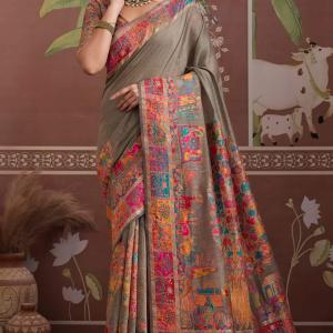 Gossamer Grey Pashmina saree With Quintessential Blouse Piece