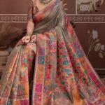 Gossamer Grey Pashmina saree With Quintessential Blouse Piece