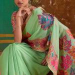 Resonant Pista Pashmina Saree With Classic Blouse Piece
