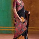 Stunner Black Pashmina Saree With Confounding Blouse Piece