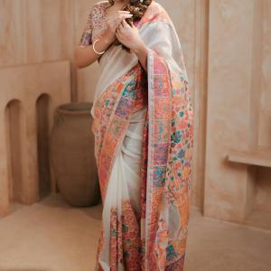 Hiba Nawab in Off-White Pashmina Silk Saree