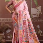 Transcendent Pink Pashmina saree With Flamboyant Blouse Piece