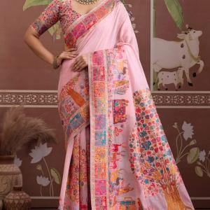 Transcendent Pink Pashmina saree With Flamboyant Blouse Piece