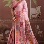 Transcendent Pink Pashmina saree With Flamboyant Blouse Piece