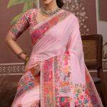 Transcendent Pink Pashmina saree With Flamboyant Blouse Piece