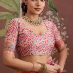 Transcendent Pink Pashmina saree With Flamboyant Blouse Piece
