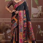 Designer Black Pashmina saree With Enticing Blouse Piece