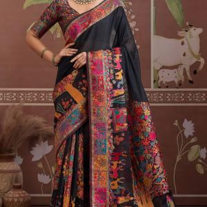 Designer Black Pashmina saree With Enticing Blouse Piece