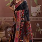 Designer Black Pashmina saree With Enticing Blouse Piece