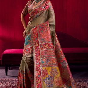 Ineffable Grey Pashmina saree With Evanescent Blouse Piece