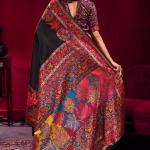 Refreshing Black Pashmina saree With Beleaguer Blouse Piece