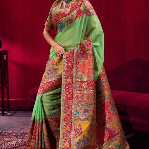 Jazzy Pista Pashmina saree With Inspiring Blouse Piece