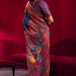 Prettiest Navy Blue Pashmina saree With Glittering Blouse Piece