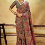 Sensational Grey Pashmina Saree With Panache Blouse Piece