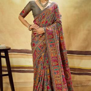 Sensational Grey Pashmina Saree With Panache Blouse Piece
