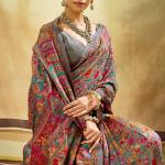 Sensational Grey Pashmina Saree With Panache Blouse Piece