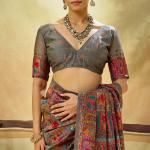 Sensational Grey Pashmina Saree With Panache Blouse Piece