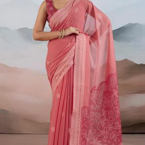 Jubilant Pink Cotton Silk Saree With Petrichor Blouse Piece