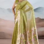 Fairytale Green Paithani Pure Tissue Silk Saree With Blissful Blouse Piece