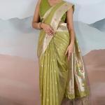Fairytale Green Paithani Pure Tissue Silk Saree With Blissful Blouse Piece
