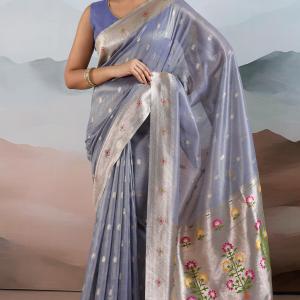Prettiest Blue Paithani Pure Tissue Silk Saree With Traditional Blouse Piece