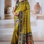 Panoply Mustard Patola Silk Saree with Elegant Blouse Piece