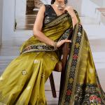 Panoply Mustard Patola Silk Saree with Elegant Blouse Piece