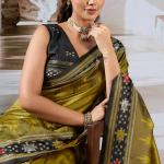 Panoply Mustard Patola Silk Saree with Elegant Blouse Piece