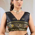 Panoply Mustard Patola Silk Saree with Elegant Blouse Piece