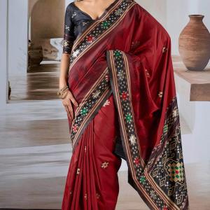 Groovy Maroon Patola Silk Saree with Girlish Blouse Piece