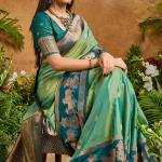 Fugacious Green Soft Banarasi Silk Saree With Unique Blouse Piece