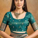 Fugacious Green Soft Banarasi Silk Saree With Unique Blouse Piece