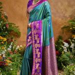 Resonant Rama Soft Banarasi Silk Saree With Opulent Blouse Piece