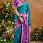 Resonant Rama Soft Banarasi Silk Saree With Opulent Blouse Piece