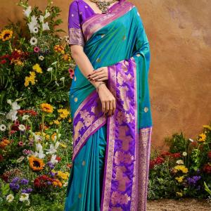 Resonant Rama Soft Banarasi Silk Saree With Opulent Blouse Piece