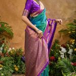 Resonant Rama Soft Banarasi Silk Saree With Opulent Blouse Piece