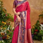 Eclat Dark Pink Soft Banarasi Silk Saree With Precious Blouse Piece