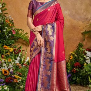 Eclat Dark Pink Soft Banarasi Silk Saree With Precious Blouse Piece