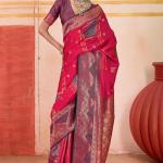Sonorous Dark Pink Pure Zari Weaving Banarasi Silk Saree With Ephemeral Blouse Piece
