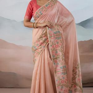 Pleasant Peach Soft Banarasi Tissue Silk Saree With Evocative Blouse Piece