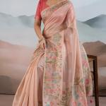 Pleasant Peach Soft Banarasi Tissue Silk Saree With Evocative Blouse Piece