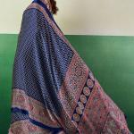 Surreptitious Navy Blue Ajrakh Printed Semi Modal Silk Saree With Extraordinary Blouse Piece